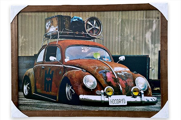 Quadro Decorativo Retrô Carro Fusca Ferrugem 50x70cm Moldura