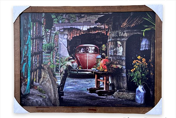 Quadro Decorativo  Retrô Carro Fusca Garagem 50x70cm Moldura