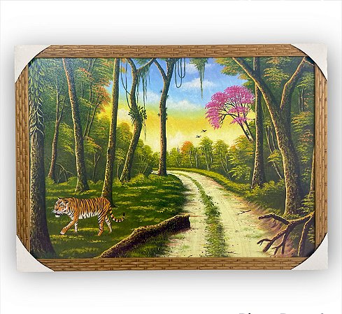 Quadro Decorativo Estrada Floresta Tigre Ipê Florido 50x70