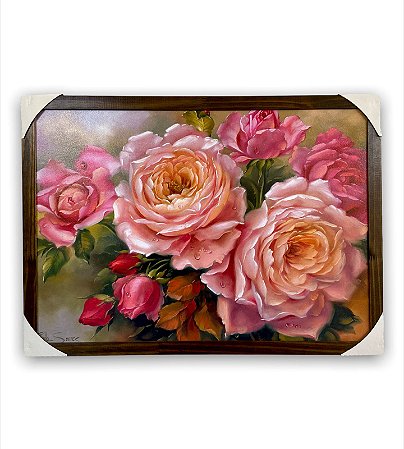 Quadro Decorativo Tema Flores Rosas Moldurado 50x70cm