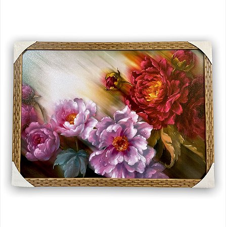 Quadro Decorativo Tema Flores Lilás e Vermelhas 50x70cm