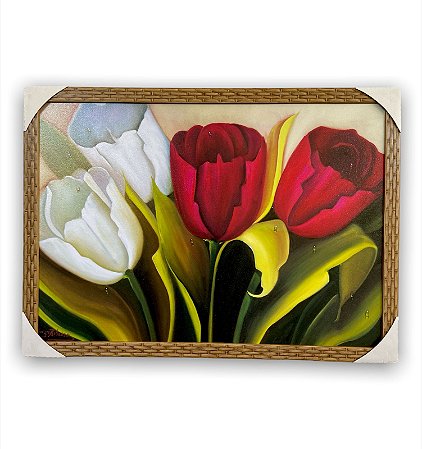 Quadro Decorativo Tema Flor Tulipa Moldurado 50x70cm