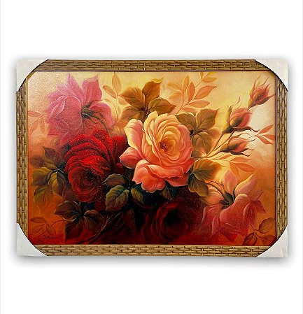 Quadro Decorativo Tema Flor Rosas Brancas Moldurado 50x70