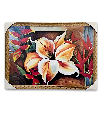 Quadro Decorativo Tema Flor de Lírio Moldurado 50x70cm