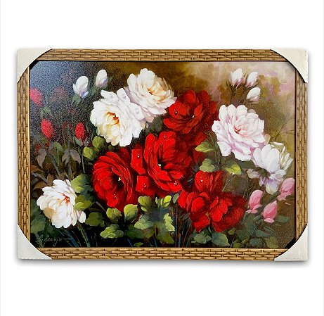 Quadro Decorativo Tema Flores Brancas e Vermelhas 50x70cm