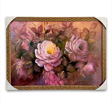 Quadro Decorativo Tema Flores Lilás Moldurado 50x70cm