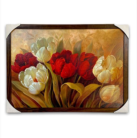 Quadro Decorativo Tema Flores Brancas e Vermelhas  50x70cm