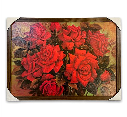 Quadro Decorativo Flor Rosas Vermelhas Moldurado 50x70