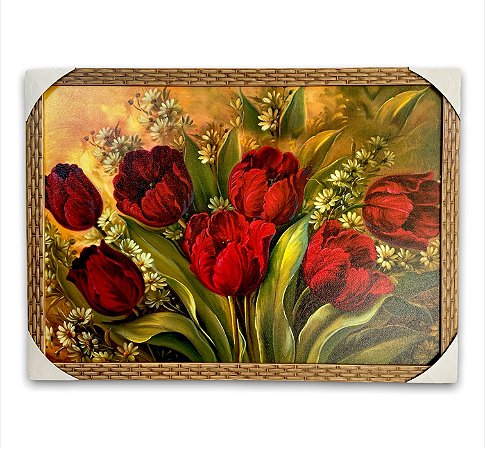 Quadro Decorativo Tema Flor Rosas Vermelhas Moldurado 50x70