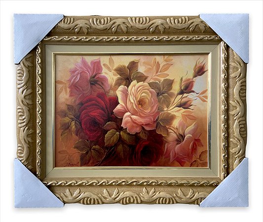 Quadro Decorativo Tema Flor Rosas Brancas Moldurado 30x40