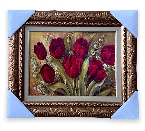Quadro Decorativo Tema Flor Rosas Vermelhas Moldurado 30x40