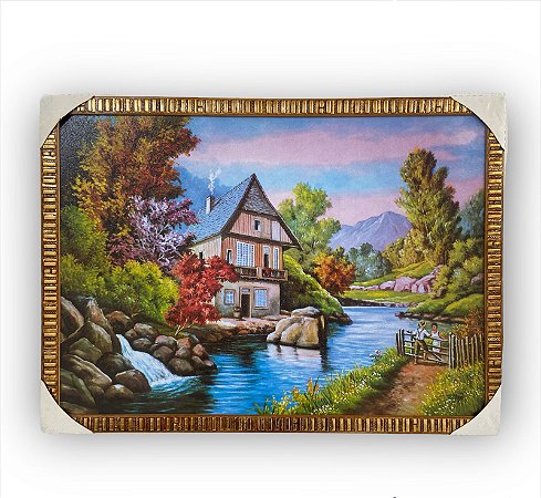 Quadro Decorativo Paisagem Casa Rio Nascente Porteira 50x70