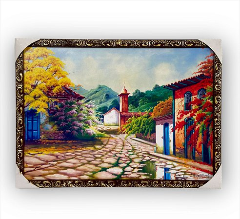 Quadro Decorativo Paisagem Fazenda Capela Colono 50x70cm