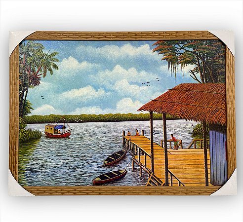 Quadro Decorativo Deck Pescaria Canoa Rio Lago 50x70cm