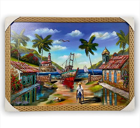 Quadro Decorativo Pescador Pescaria Barco Mar 50x70cm