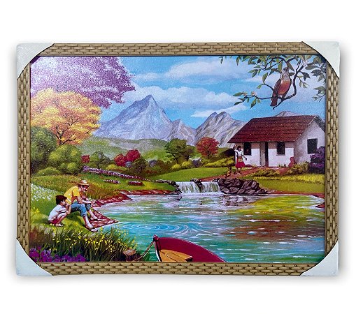 Quadro Decorativo Pesca Pai e Filho Paisagem 50x70 Moldurado