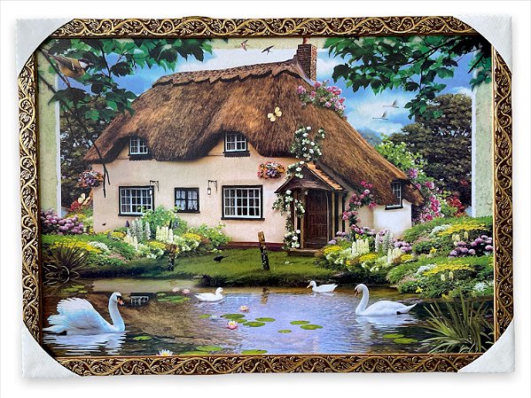 Quadro Decorativo Imagem Casa Lago Cisne Paisagem 50x70cm