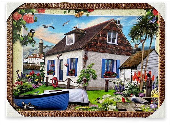 Quadro Decorativo Imagem Casa Praia Canoa Paisagem 50x70cm