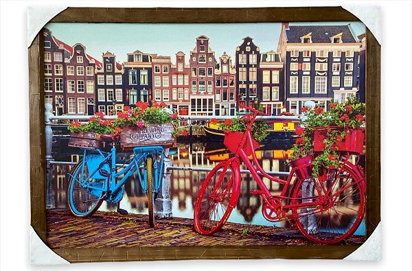 Quadro Decorativo Tema Amsterdam Bicicleta Moldurado 50x70cm