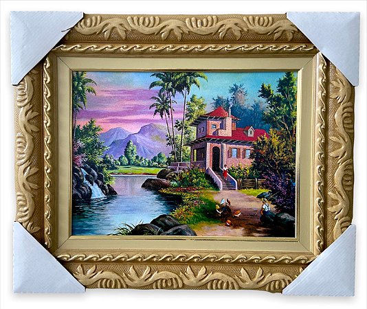 Quadro Decorativo Imagem Casa Lago Fazenda Paisagem 30x40