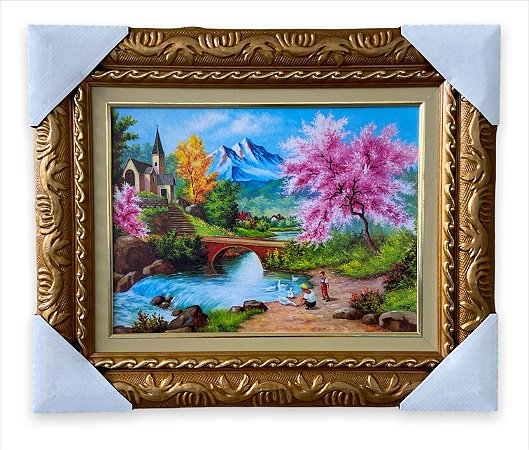 Quadro Decorativo Imagem Roça Capela Camponês Paisagem 30x40