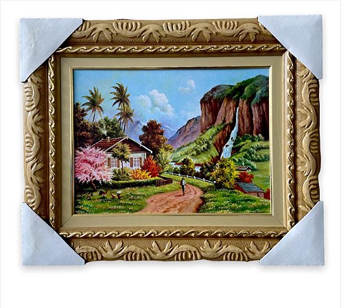 Quadro Decorativo Tema Casa na Roça Paisagem Moldura 30x40