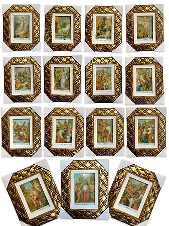 Via Sacra Conjunto De Quadros 15 Estações 38x43cm Luxo