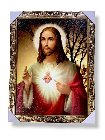 Quadro Sagrado Coracao De Jesus Moldura Resinado 30x40cm