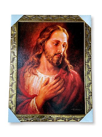 Quadro Jesus Cristo Com Mão No Peito Decorativo 30x40cm