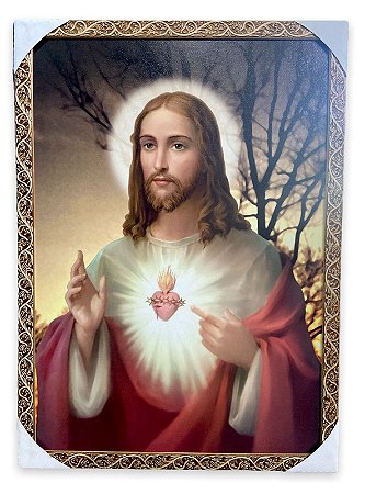 Quadro Sagrado Coração de Jesus Decorativo Grande 70x50cm