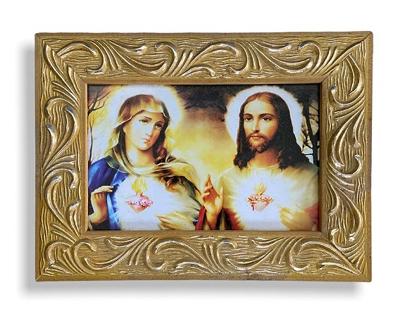 Quadro Sagrado Coração de Jesus e Maria Com Vidro 20x15