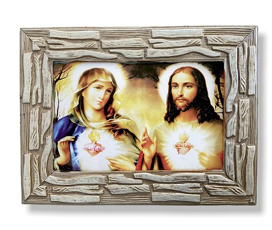 Quadro Sagrado Coração de Jesus e Maria Com Vidro 20x15