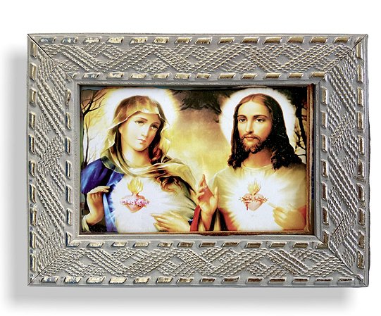 Quadro Sagrado Coração de Jesus e Maria Com Vidro 20x15