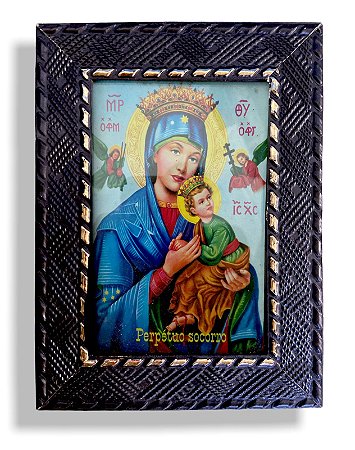 Quadro Nossa S Do Perpetuo Socorro Bizantino com Vidro 20x15