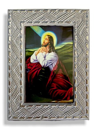 Quadro Jesus Cristo Orando Decorativo c/ Vidro Pequeno 20x15