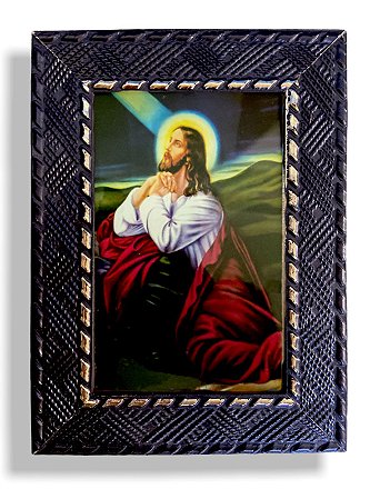 Quadro Jesus Cristo Orando Decorativo c/ Vidro Pequeno 20x15