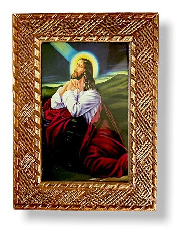 Quadro Jesus Cristo Orando Decorativo c/ Vidro Pequeno 20x15