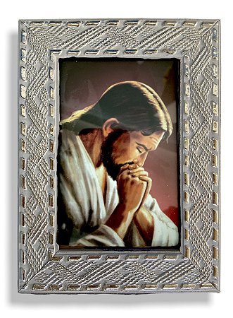 Quadro Jesus Cristo Orando Decorativo c/ Vidro Pequeno 20x15