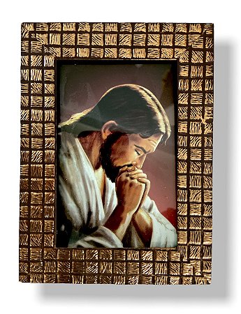 Quadro Jesus Cristo Orando Decorativo c/ Vidro Pequeno 20x15