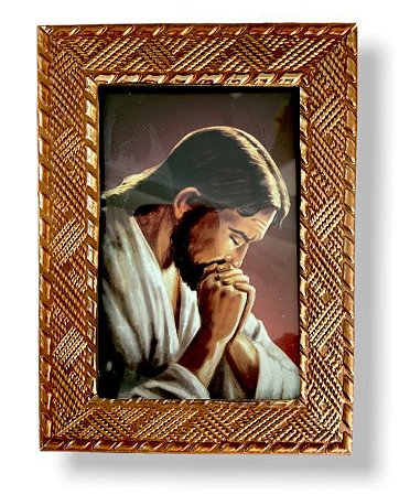 Quadro Jesus Orando Decorativo Com Vidro  Pequeno 20x15