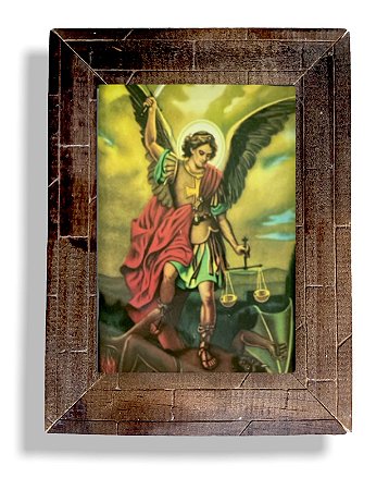 Quadro Arcanjo São Miguel Com Vidro Decorativo Pequeno 20x15