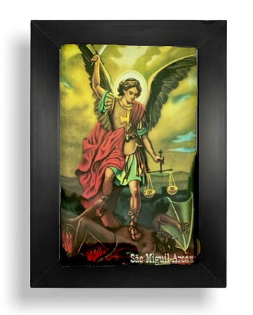 Quadro Arcanjo São Miguel Com Vidro Decorativo Pequeno 20x15