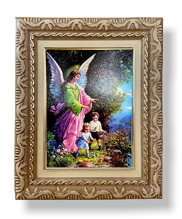 Quadro Anjo Da Guarda Infantil Decorativo Parede 43x38cm