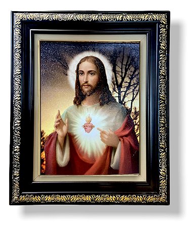 Quadro Sagrado Coração De Jesus Decorativo Parede 43x38cm