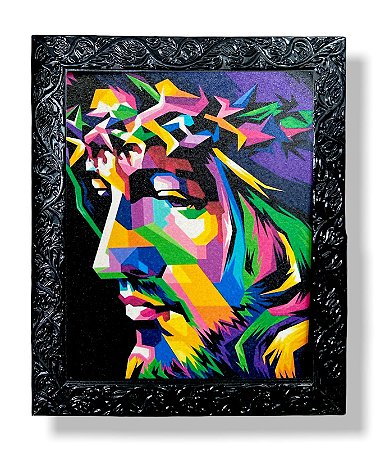 Quadro Face de Cristo Abstrato Decorativo Resinado 25x30