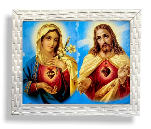 Quadro Sagrado Coração De Jesus e Maria Resinado 25x30