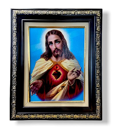 Quadro Parede Sagrado Coração De Jesus Resinado 57x47