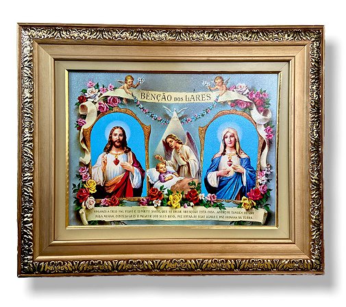 Quadro Benção Dos Lares Decorativo Imagem Resinada 57x47