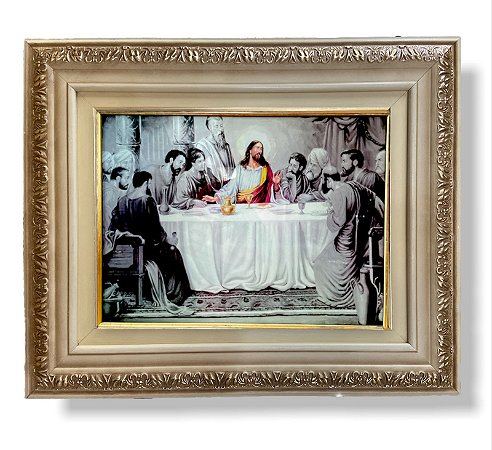 Quadro Ceia de Jesus Cristo Decorativo Imagem Resinada 57x47