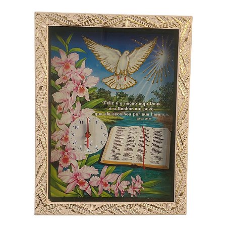 Quadro Relógio Salmos 33:12 Decorativo 35x45CM